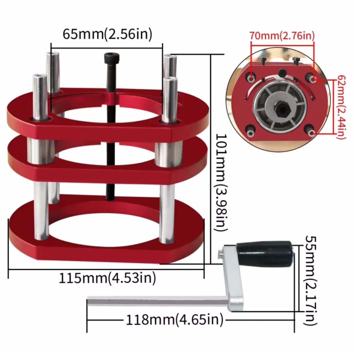 Aluminiowy zestaw podnośnika wkładki stołu frezarskiego, 65 mm