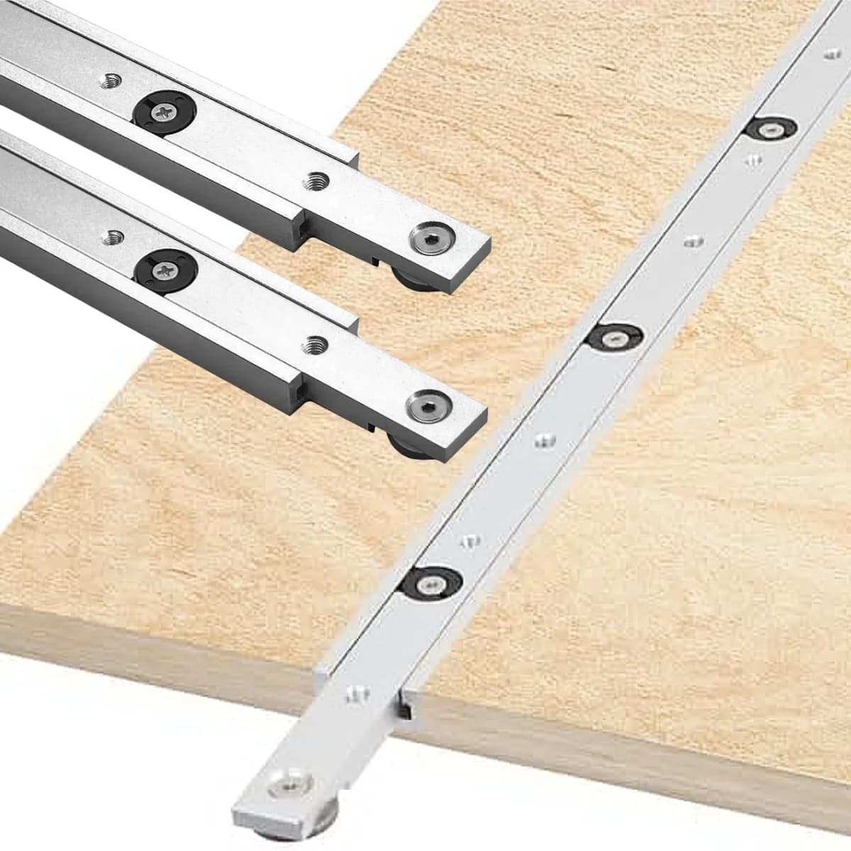 Zestaw aluminiowych szyn T-Track i sanek do skrzyni uciosowej, srebrny