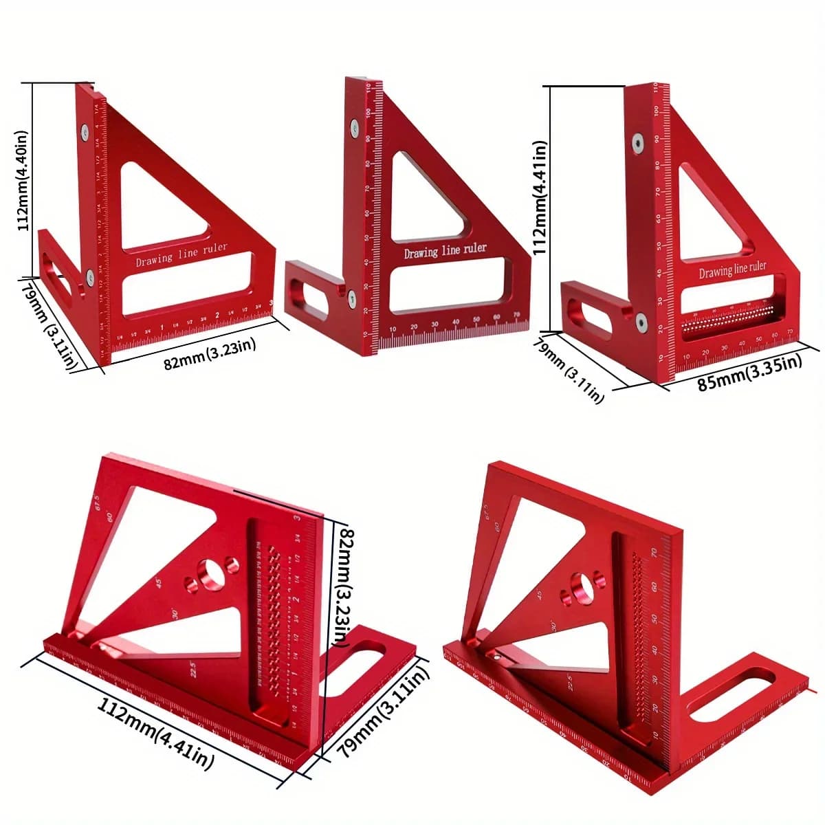 Zestaw kątomierz i ekierka stolarska z aluminium, 2 szt.