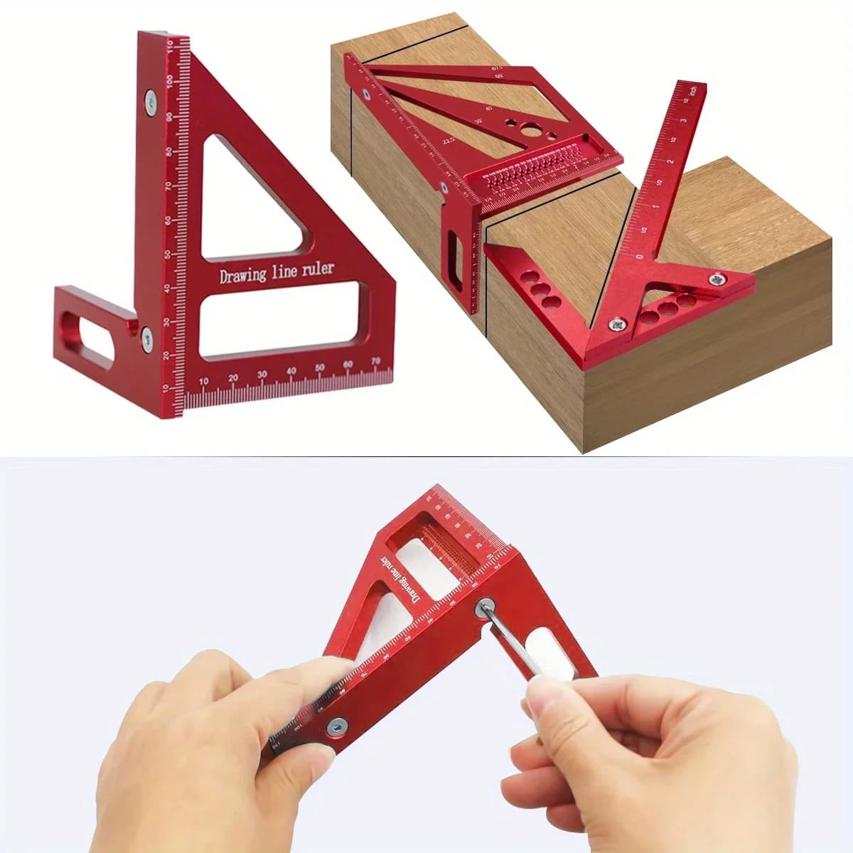 Zestaw kątomierz i ekierka stolarska z aluminium, 2 szt.