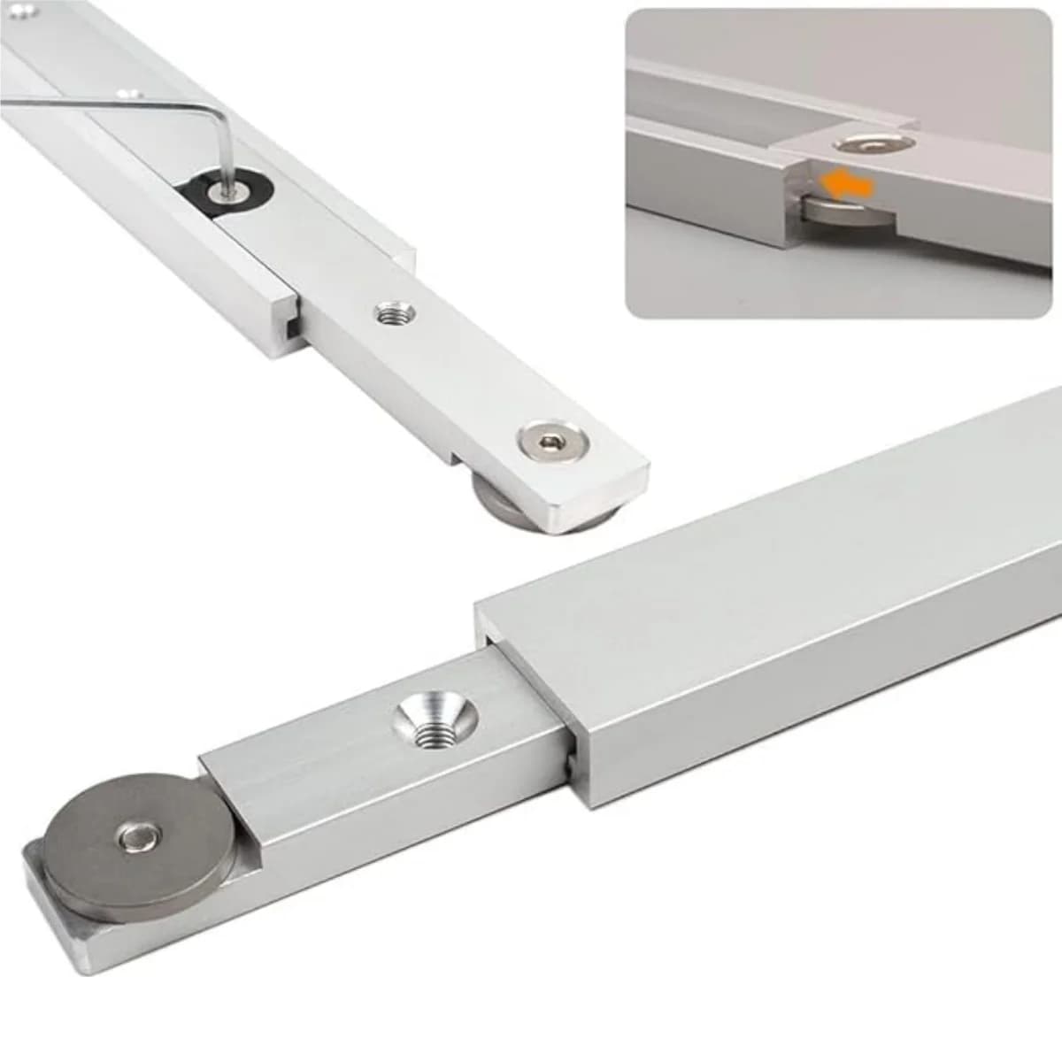Zestaw aluminiowych szyn T-Track i sanek do skrzyni uciosowej, srebrny