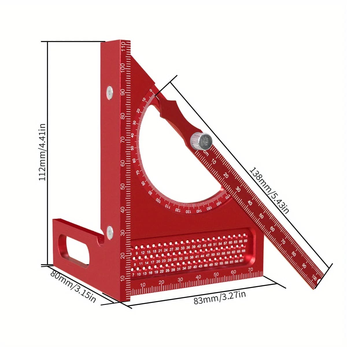 Aluminiowy regulowany kątomierz stolarski