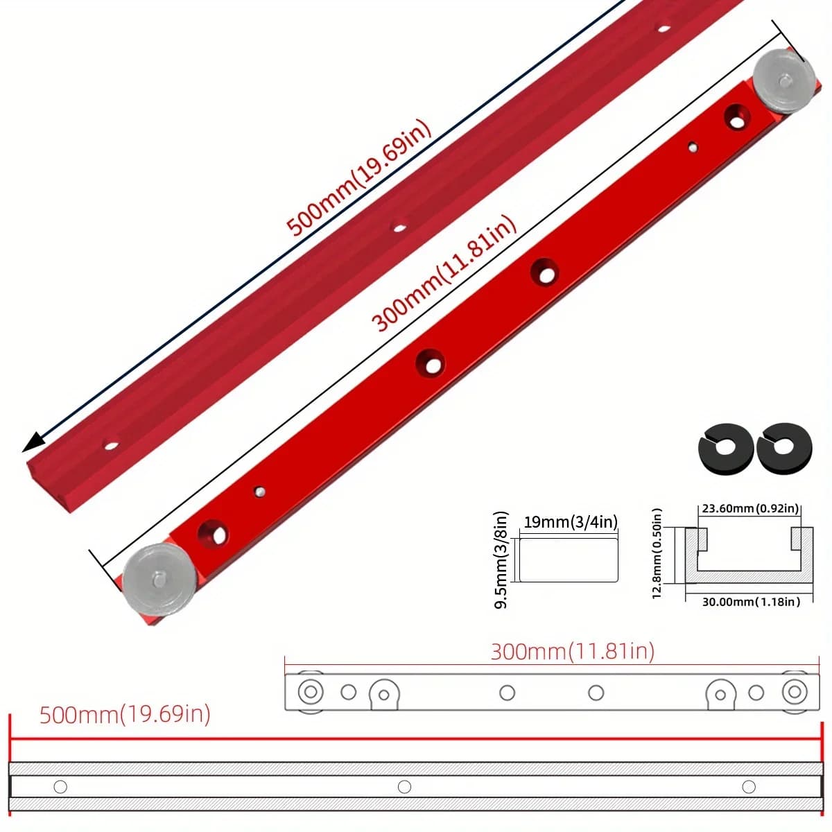 Zestaw 2 szt. aluminiowych szyn T z suwakiem do piły ukośnej